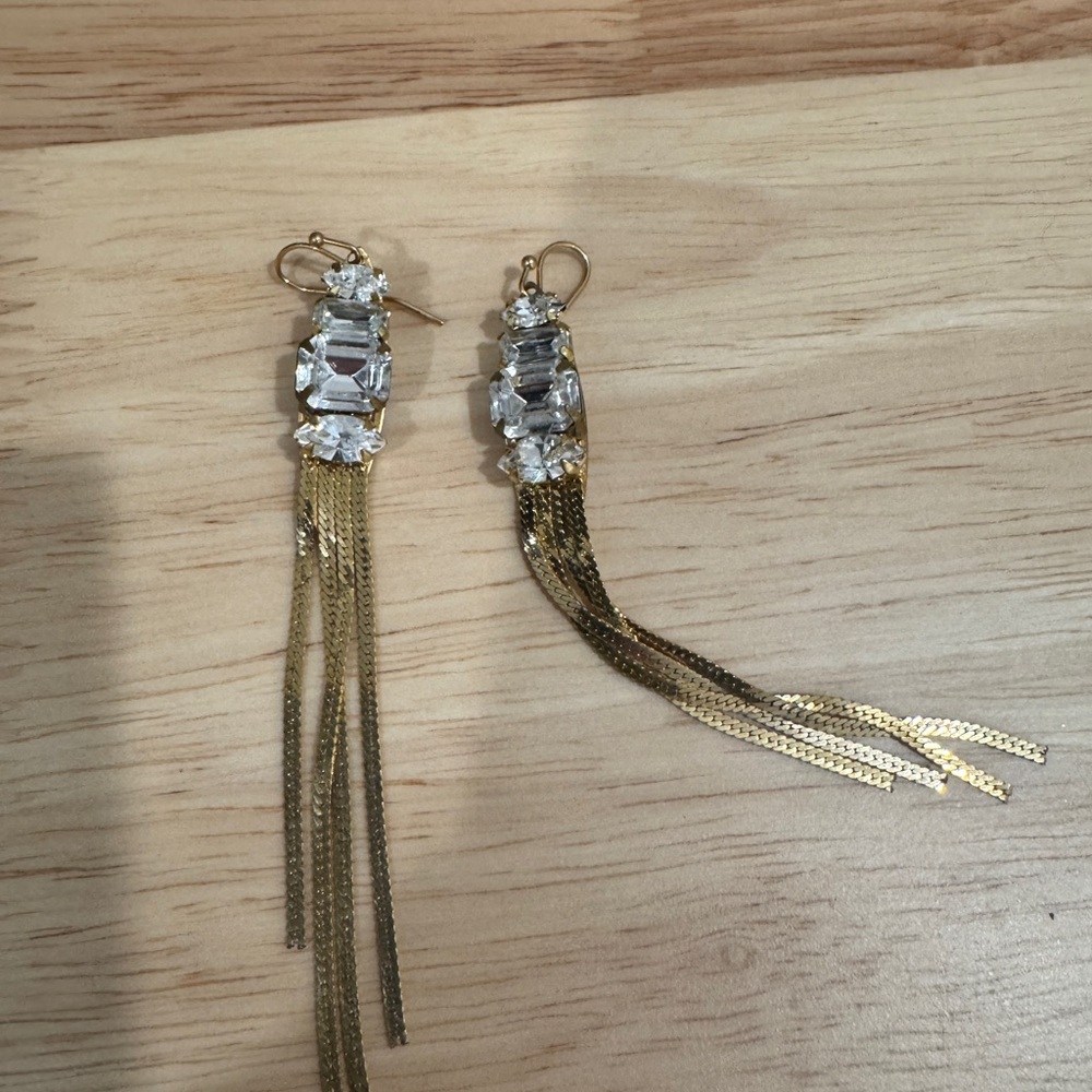 Never Worn, Gold and Silver Crystal Tassel Earrings